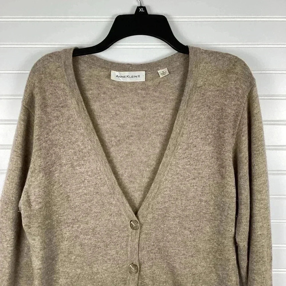 Anne Klein II Cashmere& Angora Blend Caedigan Sweater Taupe Made in Italy Medium - Picture 9 of 9
